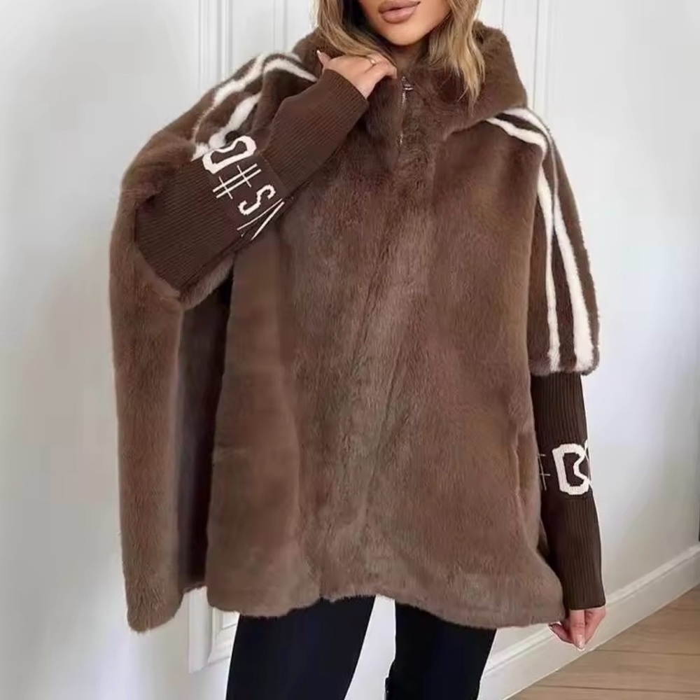 Brand New Brown Faux Fur Cape Coat